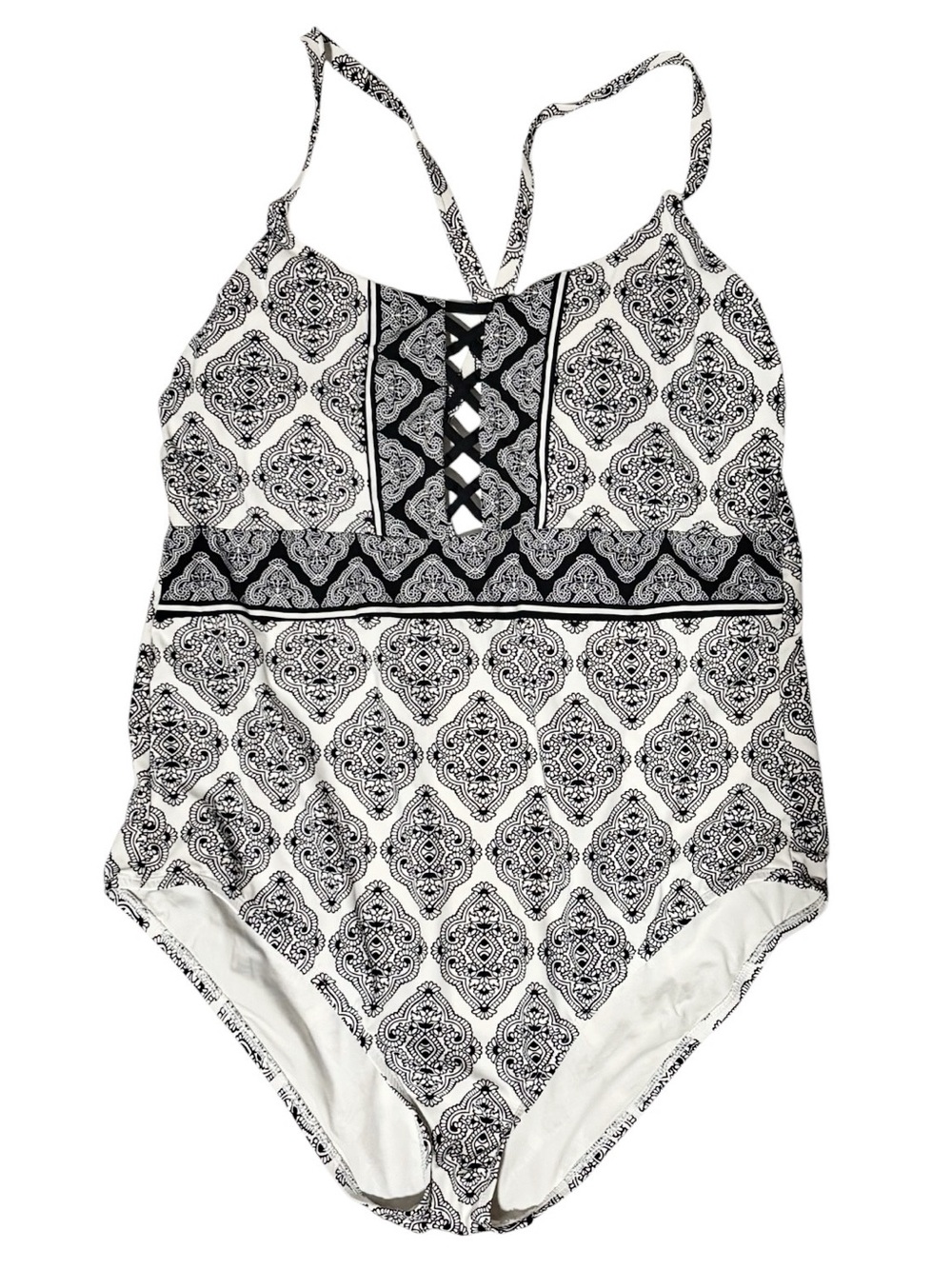 La Blanca Adjustable Strap One Piece Swimsuit Black White Shelf Bra  Women Sz 18